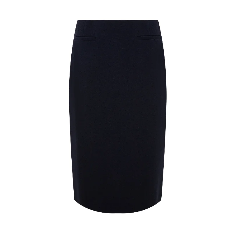 Women's Lace Ruffle Skirts-Navy Joan Tailored Wool Crepe Pencil Skirt