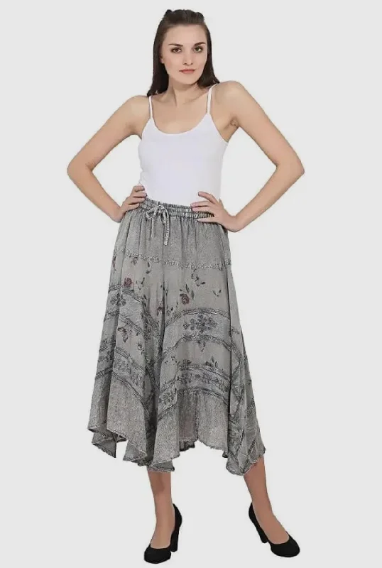 Women's Chic Skirts-Embroidered Midi Skirt in Renaissance Grey Floral