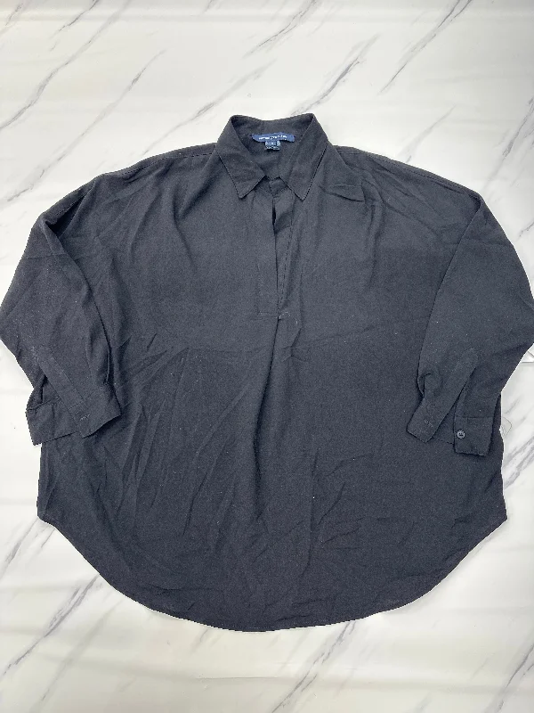 Women's Button-Up Blouses-Black Top Long Sleeve Designer French Connection, Size M