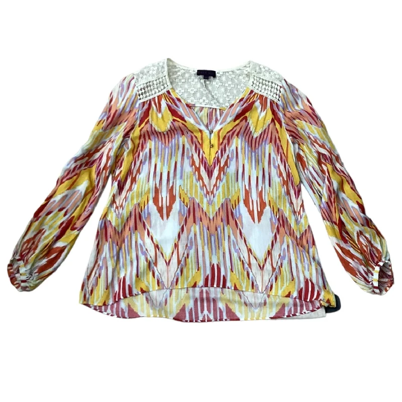 Women's Linen Blouses-Multi-colored Top Long Sleeve Designer Hale Bob, Size Xs