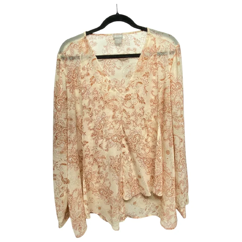 Women's Modern Blouses-Top Long Sleeve By Chicos In Peach, Size: Xl