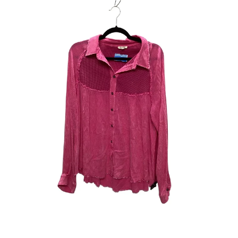 Women's Poplin Shirts-Top Long Sleeve By La Miel In Pink, Size: S