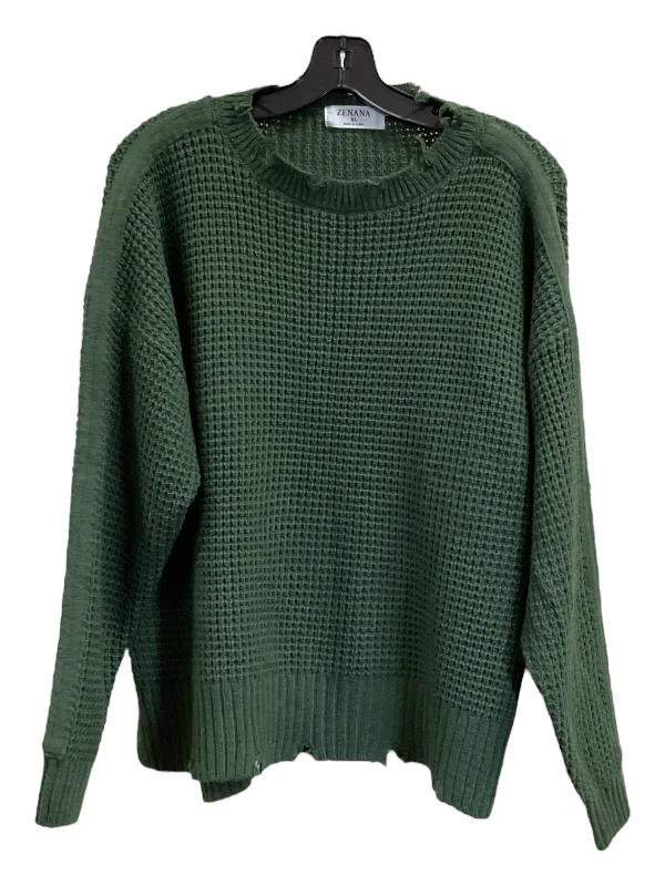 Women's Zip-Up Denim Pullovers-Sweater By Clothes Mentor In Green, Size: Xl