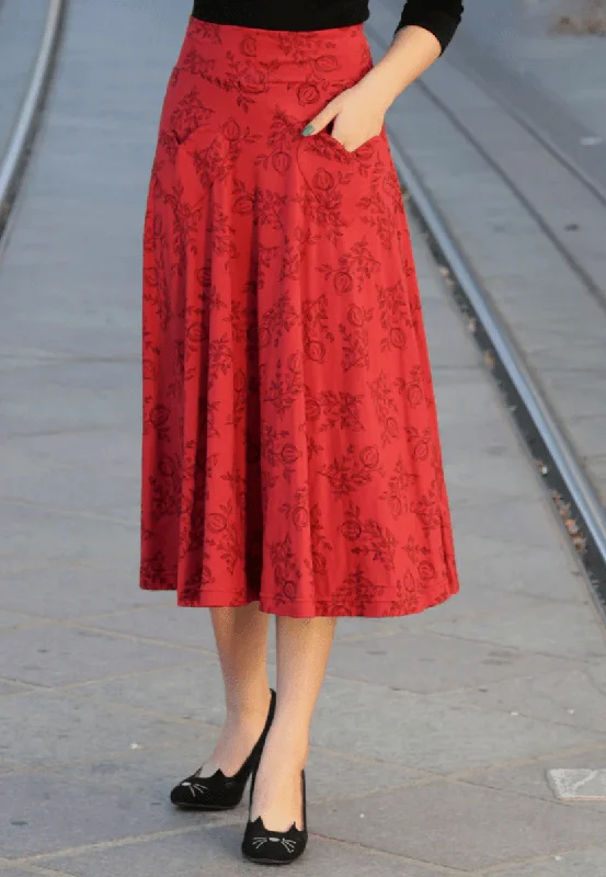 Women's Tiered Skirts-Picnic Skirt in Pomegranate Print by Effie's Heart