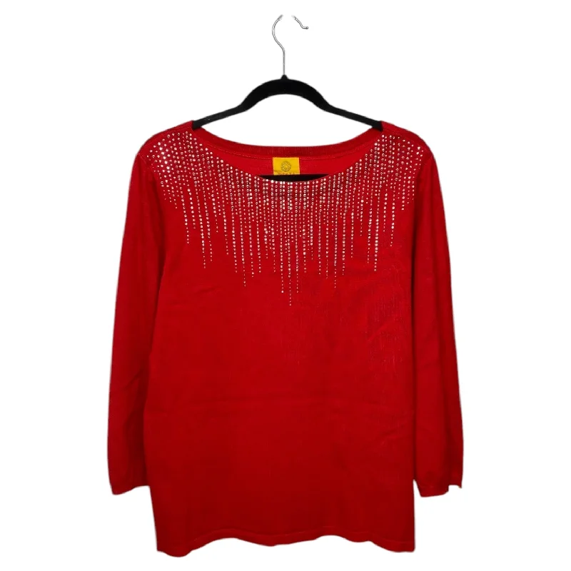 Women's Lace Pleated Pullovers-Sweater By Ruby Rd In Red, Size: L