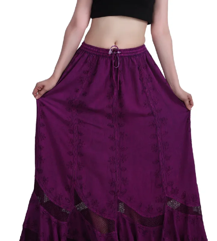 Women's Business Skirts-Embroidered Maxi Skirt in Magenta