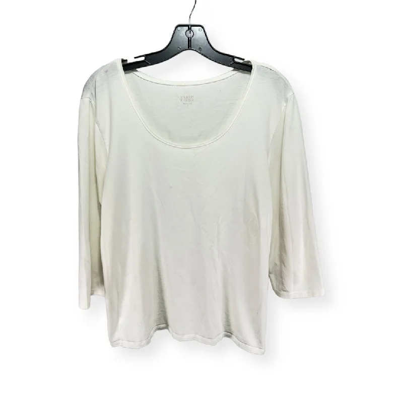 Women's Turtleneck Blouses-White Top Long Sleeve Designer Eileen Fisher, Size L