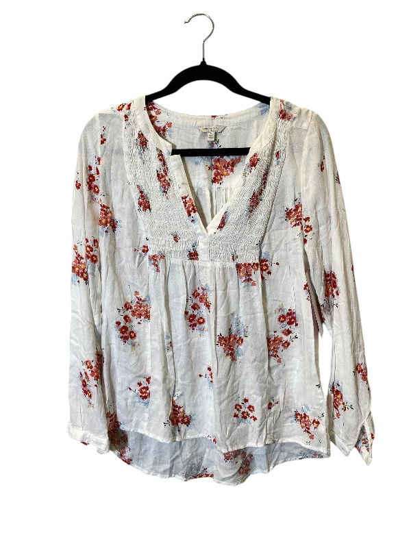 Women's Keyhole Blouses-Top Long Sleeve By Lucky Brand In Floral Print, Size: M