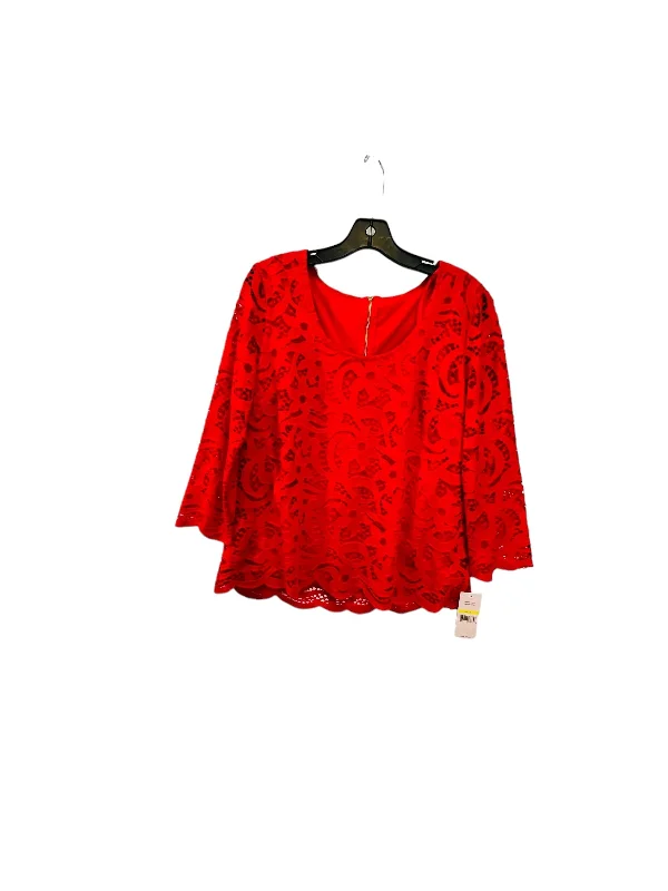 Women's Elegant Blouses-Red Top Long Sleeve Designer Nanette Lepore, Size M