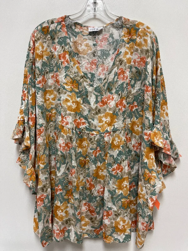 Women's Batwing Sleeve Blouses-Top Short Sleeve By Clothes Mentor In Floral Print, Size: 1x