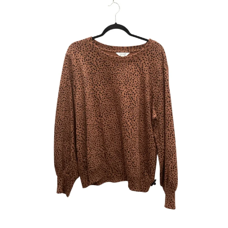 Women's Square Neck Shirts-Top Long Sleeve By Nine West In Brown, Size: Xxl