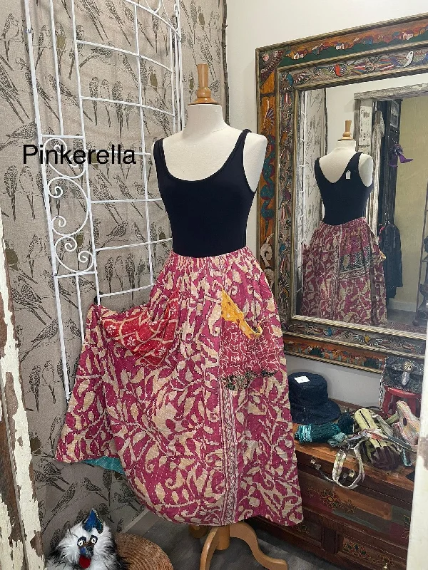 Women's Low-Waisted A-Line Skirts-Kantha Sunrise Skirt "Pinkerella" by Jaded Gypsy