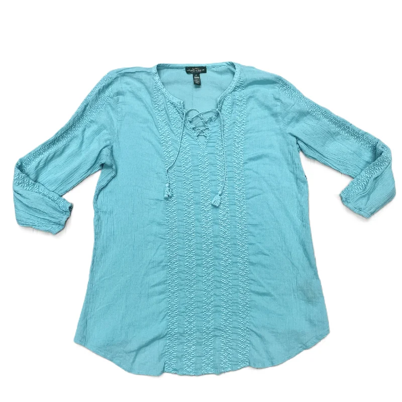 Women's Lace Trim Blouses-Blue Top Long Sleeve Designer By Lauren By Ralph Lauren, Size: S