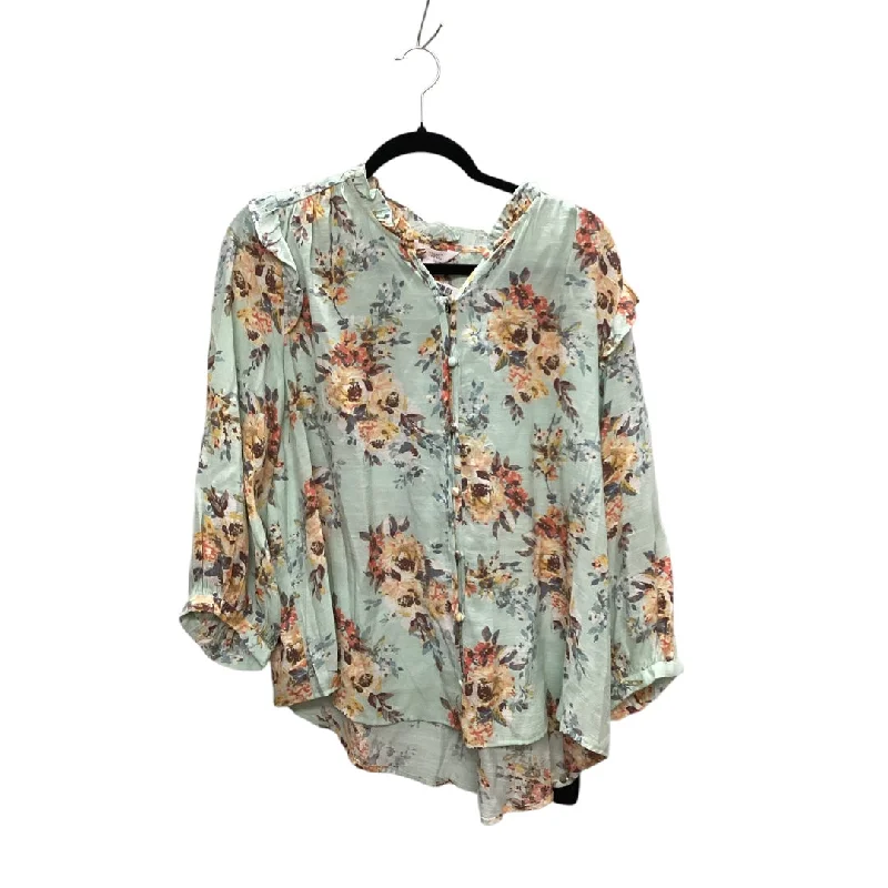 Women's Satin Blouses-Top Long Sleeve By Lc Lauren Conrad In Multi-colored, Size: Xxl