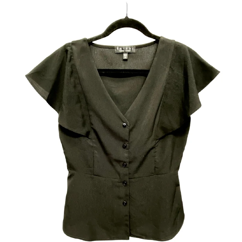 Women's Tuxedo Shirts-Top Short Sleeve Basic By Trixxi In Black, Size: S