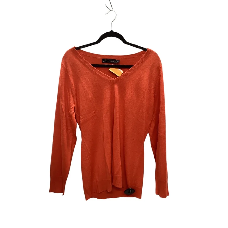 Women's Elegant Blouses-Top Long Sleeve Basic By New York And Co In Orange, Size: L