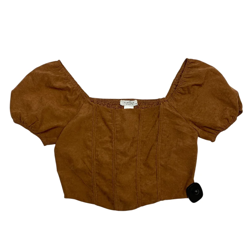 Women's Peasant Tops-Top Short Sleeve By Kirious In Brown, Size: M