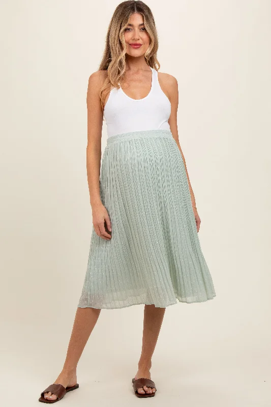 Women's Camouflage Skirts-Mint Swiss Dot Pleated Maternity Midi Skirt