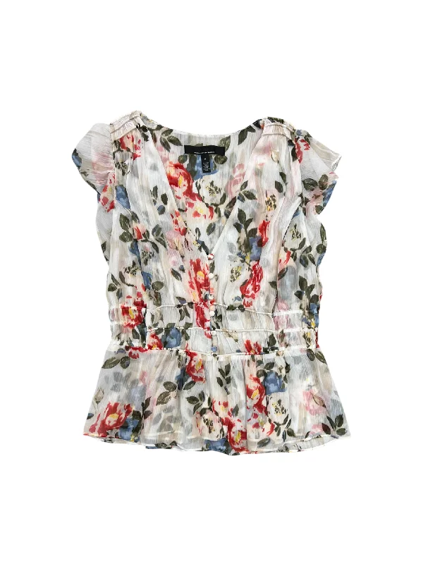 Women's Peplum Blouses-Top Short Sleeve By White House Black Market In Floral Print, Size: S