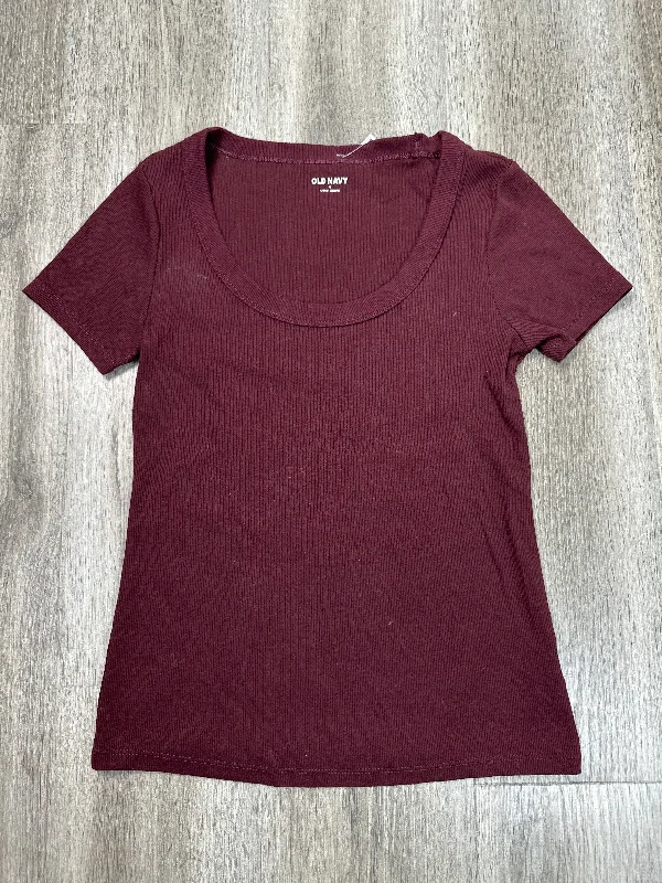 Women's Floral Print Blouses-Top Short Sleeve Basic By Old Navy In Maroon, Size: M