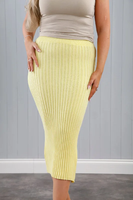 Women's Textured Ruffle Skirts-Reese Ribbed Skirt Sherbet Lemon