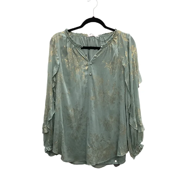 Women's Ruffle Trim Blouses-Top Long Sleeve By Lc Lauren Conrad In Green, Size: L