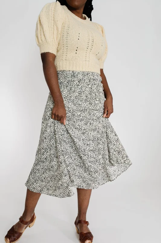 Women's Textured Denim Skirts-Ronnie Skirt in Black/White Floral