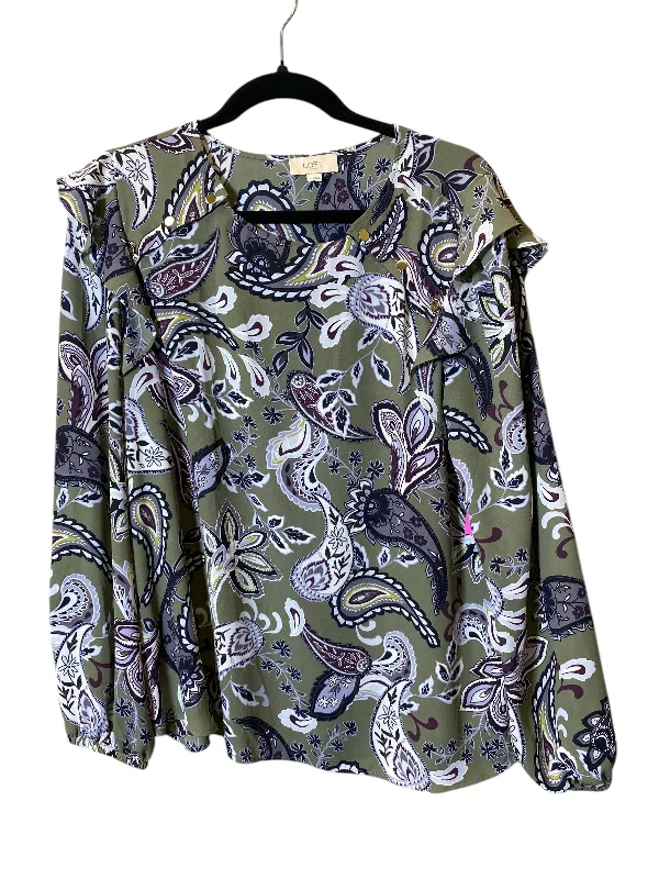 Women's Pintuck Shirts-Top Long Sleeve By Loft In Multi-colored, Size: L