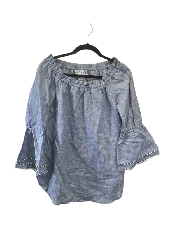 Women's Cap Sleeve Blouses-Top Long Sleeve Designer By Sara Campell In Blue, Size: M