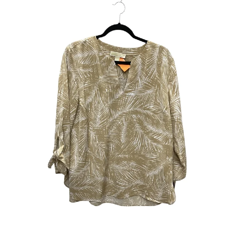 Women's Tuxedo Shirts-Top Long Sleeve By Michael By Michael Kors In Tan, Size: Xl