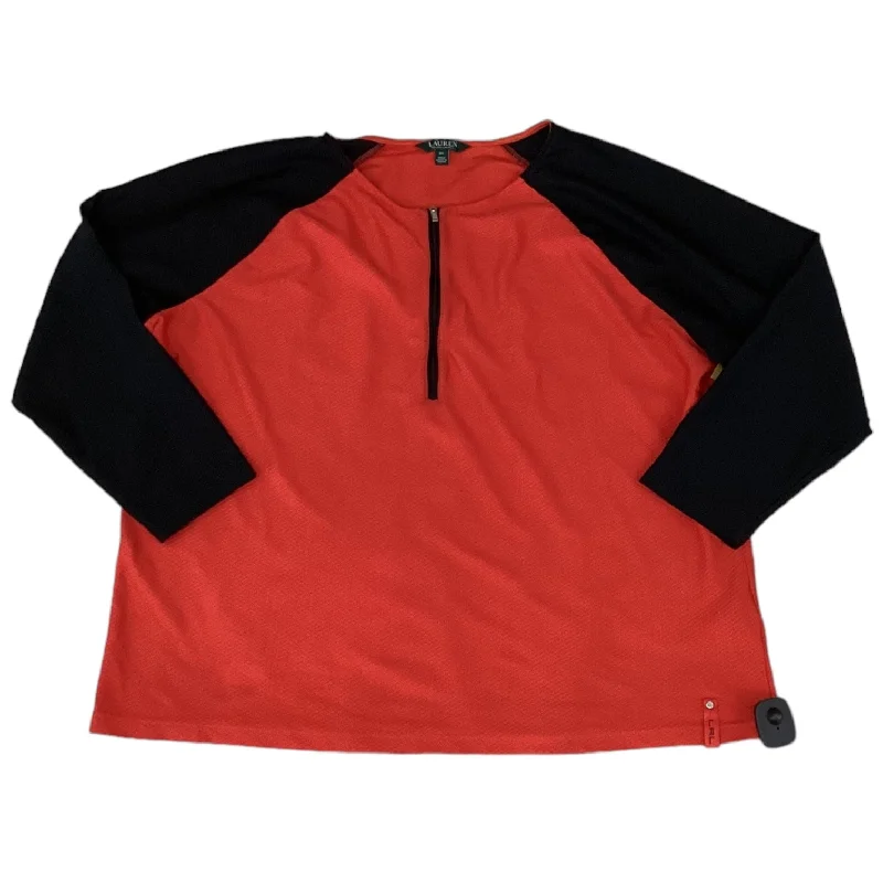 Women's Layered Shirts-Black & Red Top Long Sleeve Designer Lauren By Ralph Lauren, Size 3x