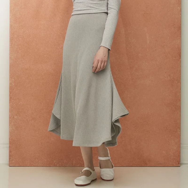 Women's High-Waisted Denim Skirts-Ribbed Wing Skirt | Grey [Final Sale]