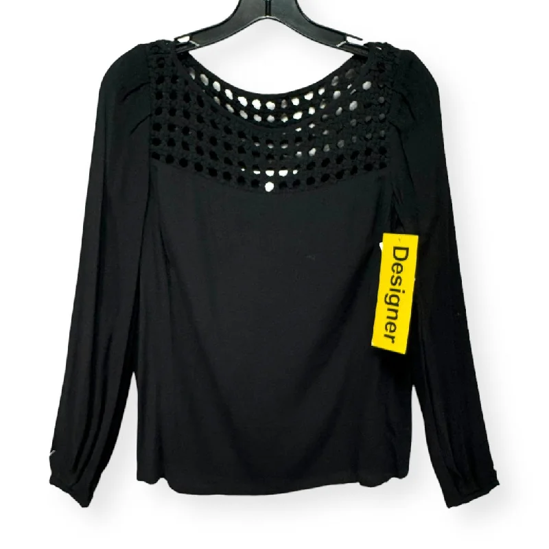 Women's Shirred Blouses-Black Top Long Sleeve Designer Diane Von Furstenberg, Size 4