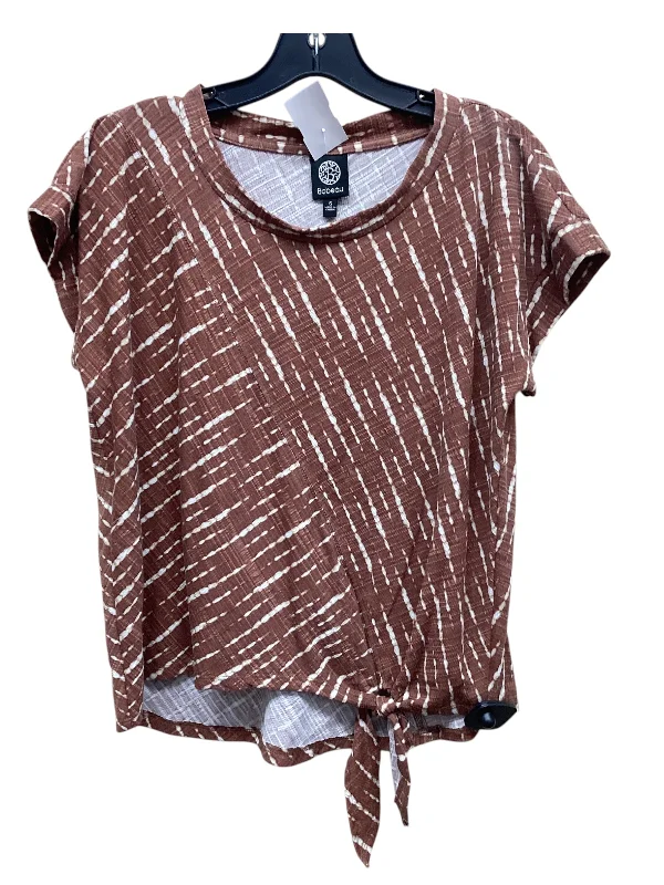 Women's Relaxed Fit Blouses-Top Short Sleeve By Bobeau In Brown, Size: S