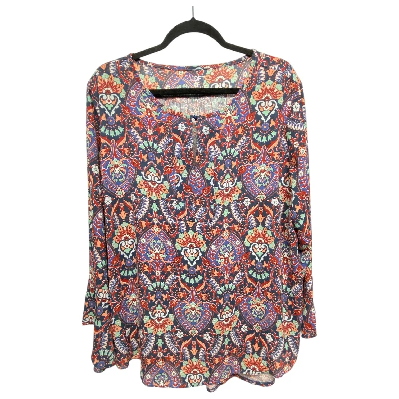 Women's Loose Fit Shirts-Top Long Sleeve By Loft In Multi-colored, Size: Xl