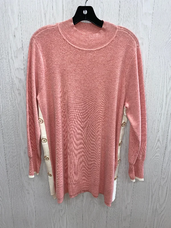 Women's Back-Open Pullovers-Sweater By Chicos In Pink & White, Size: L