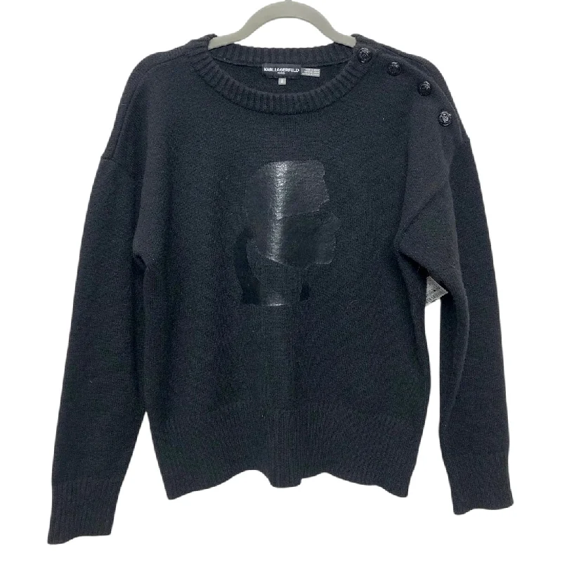 Women's Sequin Pleated Pullovers-Sweater Designer By Karl Lagerfeld In Black, Size:M