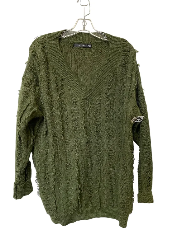 Women's Glitter Pleated Pullovers-Sweater By Doe & Rae In Green, Size: M