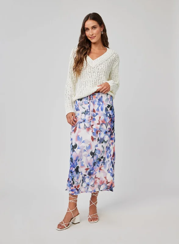 Women's Metallic Skirts-Petite Elastic Ruffle Waist Skirt - Magnolia Bloom Print