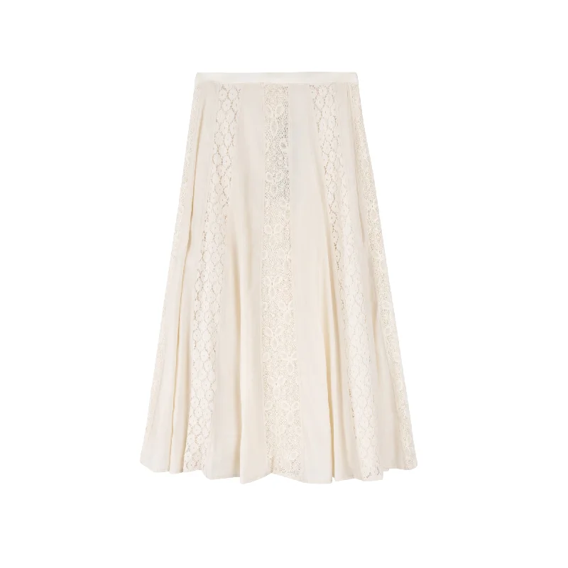 Women's Waterproof A-Line Skirts-Lace Panel Skirt | Cream [Final Sale]