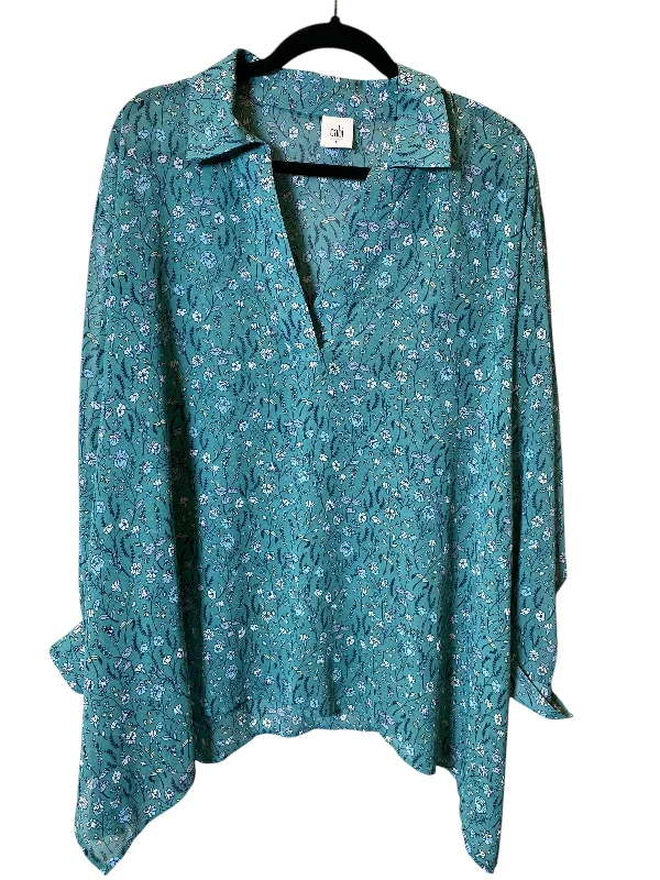 Women's Oversized Blouses-Top 3/4 Sleeve By Cabi In Floral Print, Size: L