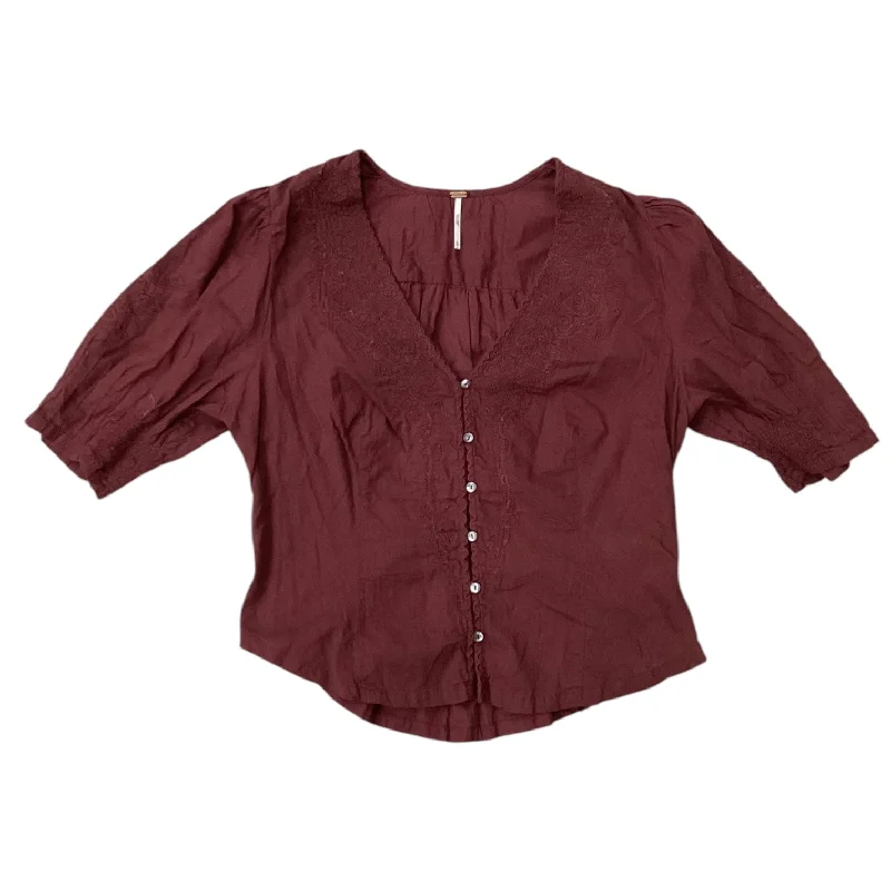 Women's Stylish Blouses-Top Short Sleeve By Free People In Maroon, Size: L