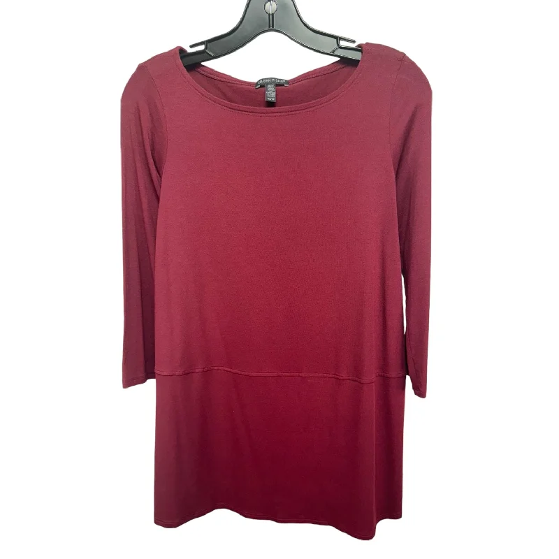 Women's Long Sleeve Blouses-Red Top Long Sleeve Designer Eileen Fisher, Size XS