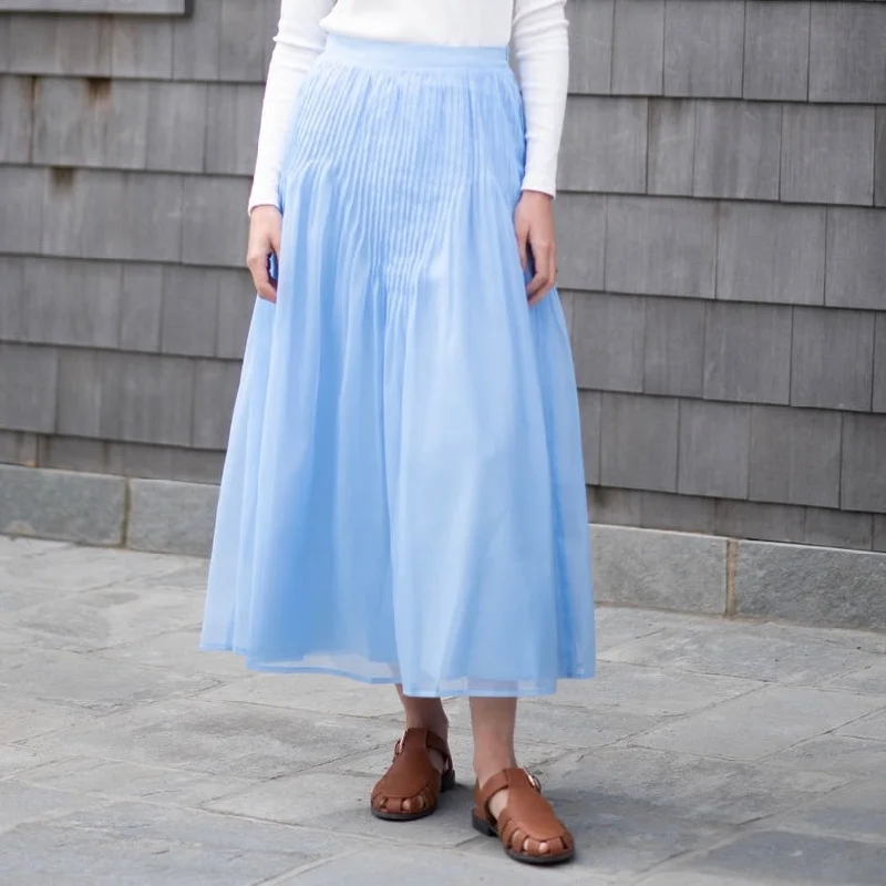 Women's Suede Skirts-Pleated Chiffon Skirt | Light Blue [Final Sale]