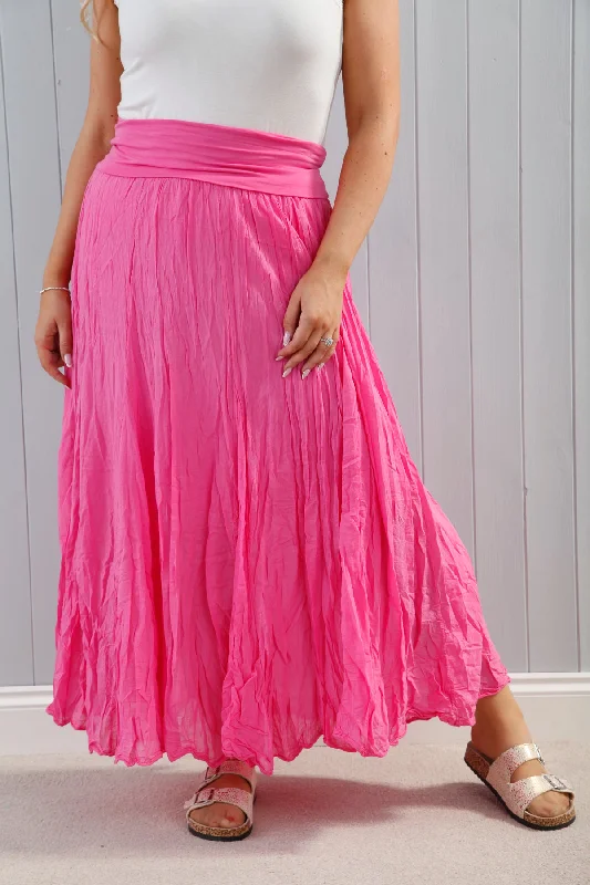 Women's Textured A-Line Skirts-Crinkle Skirt Fuchsia