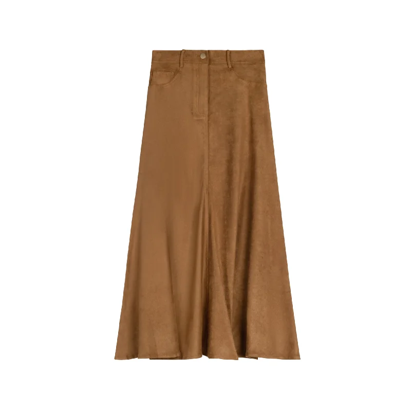 Women's Metallic Denim Skirts-Suede Maxi Skirt | Camel [Final Sale]