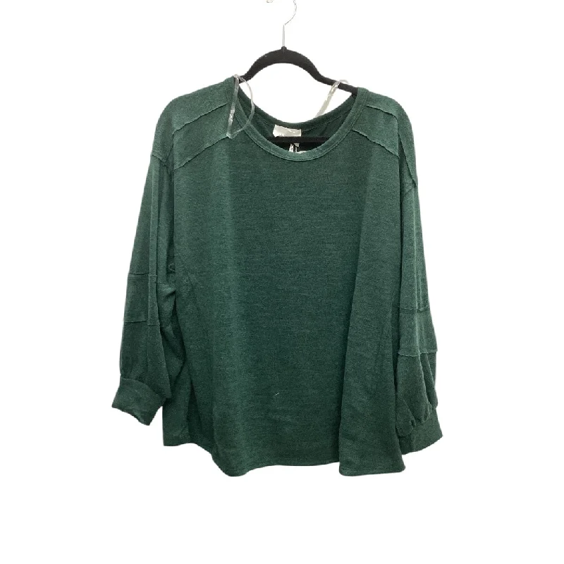 Women's Sheer Sleeve Blouses-Top Long Sleeve By Andree By Unit In Green, Size: 1x