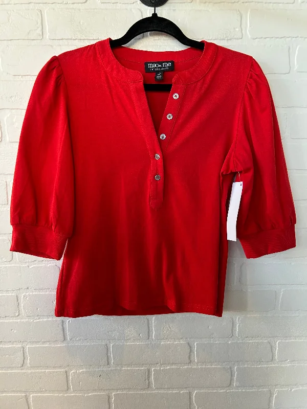 Women's Button-Front Blouses-Top 3/4 Sleeve By Clothes Mentor In Red, Size: S