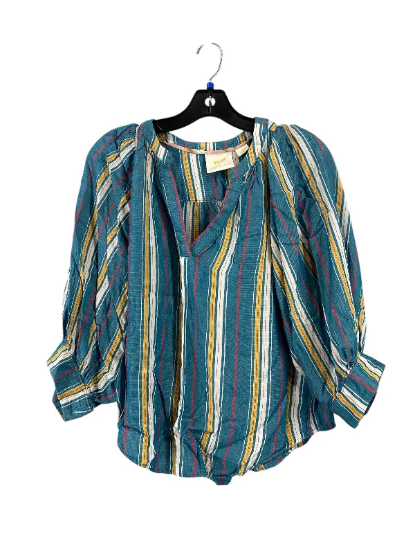 Women's Ruffle Blouses-Top Short Sleeve By Maeve In Striped Pattern, Size: Xs