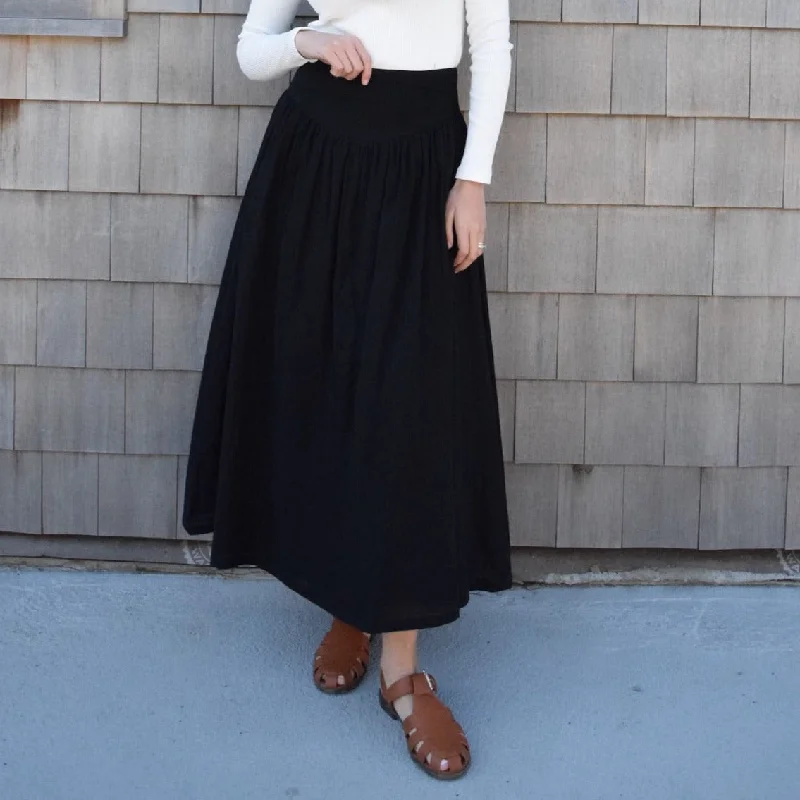 Women's Thermal Pencil Skirts-Yoke Linen Maxi | Black [Final Sale]